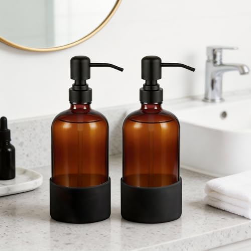 16 oz Amber Glass Soap Dispenser (Amber)