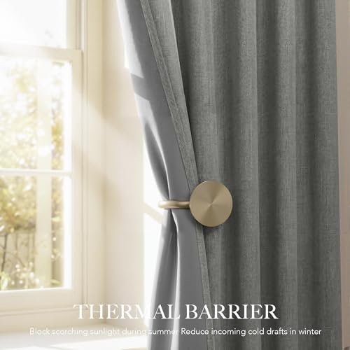 Grey 100% Blackout Linen Curtains 108 Inch Long for Bedroom (Grey / 52"W x 108"L (Pack of 2))