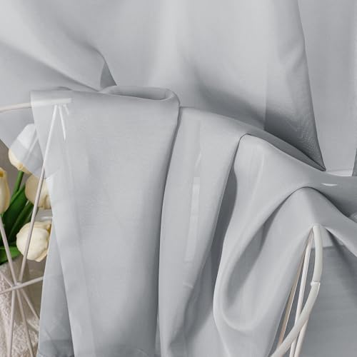 Light Grey Sheer Curtains 54 Inches Long 2 Panels (42"W x 54"L (Pack of 2) / Light Grey)