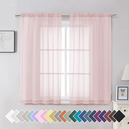 Blush Pink Sheer Curtains 54 Inch Length 2 Panels Set (42"W x 54"L (Pack of 2) / Blush Pink)