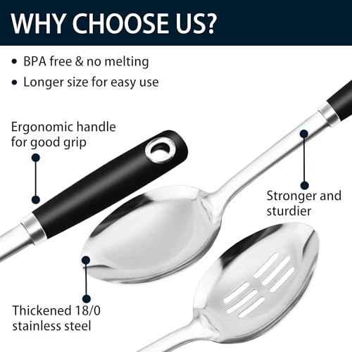 14 in Cooking Spoons Set (Black Handle / Cooking Spoons)