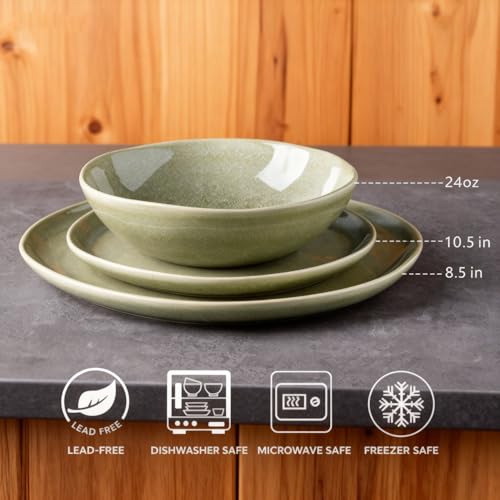 Ceramic Dinnerware Sets for 4 (Olive Green / Service for 4(12Pcs))