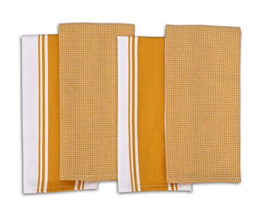 Cotton Kitchen Towels (Yellow / 2 Stripe + 2 Waffle Towels)