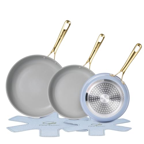Ceramic Frying Pan with Stainless Steel handle 5Pcs Set (Blue Gray)