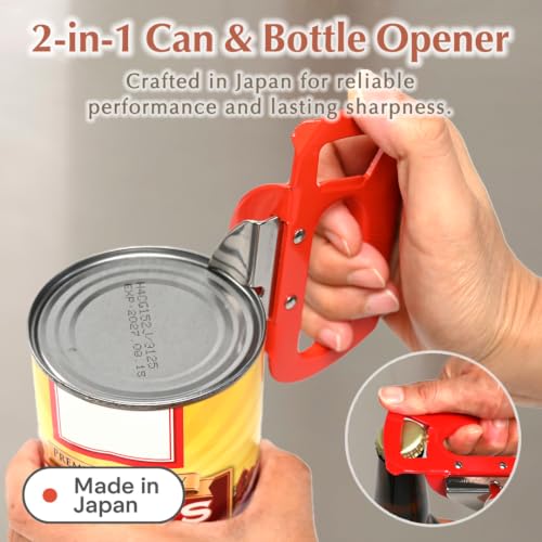 GANGY 2 in 1 Can Opener and Bottle Opener Made in Japan Steel Body with Stainless Steel Blade Compact Easy to Use Kitchen Tool (#300 Large)