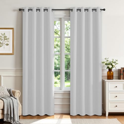 60% Blackout White Curtains 84 Inch Length 2 Panels (Greyish White / 52"W x 84"L (Pack of 2))