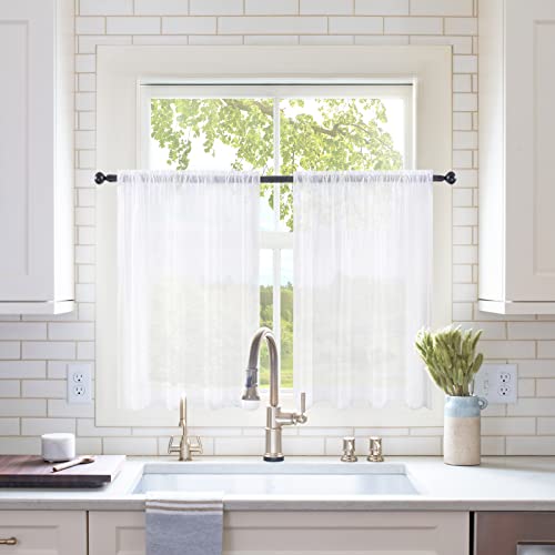 2 Panels Kitchen Tiers Half Window Sheer Curtains 29 X 40 Inch White (White / 29"W x 40"L (Pack of 2))