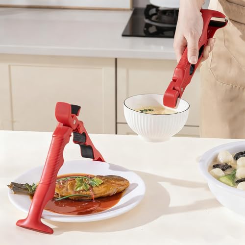 2-in-1 Silicone Kitchen Clamp with Bottle Opener, Heat Resistant Silicone Tongs, Dual-Head Design for Microwave Air Fryer Steamer, Non-Slip Grip Dish Grabber, Easy Open Jar Lid, Dishwasher Safe (1PCS)