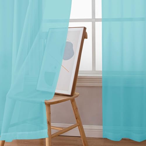 Aqua Sheer Curtains 96 Inches Long (Aqua / 42"W x 96"L (Pack of 2))