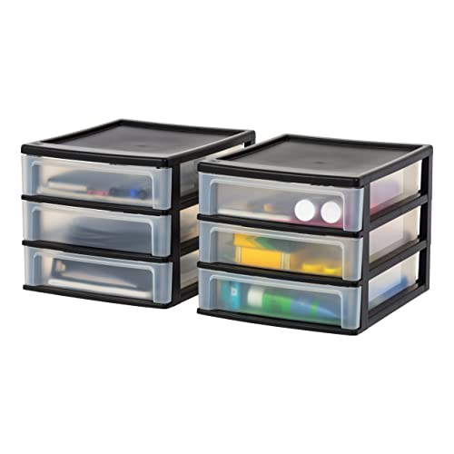 2-Pack, 3-Drawer Medium Plastic Stacking Desktop Organizer, Black (Medium - 2 Pack / Black)