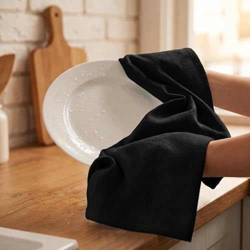 Kitchen Towels Cotton Dish Towels 20”x30” (20" x 30" (Set of 6) / 010 Black)