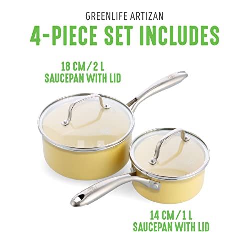 Artisan Healthy Ceramic Nonstick (Yellow / 1QT and 2QT Saucepan Pot Set / Induction)