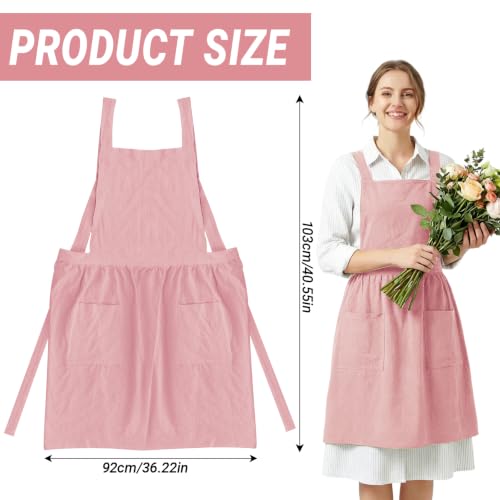 Linen Cotton Pinafore Apron Dress for Women with Pockets (Pink)