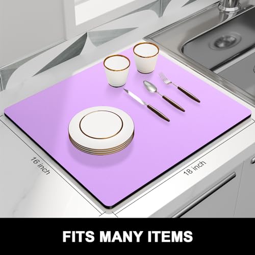 Dish Drying Mat for Kitchen Counter (A-Vanilla Purple / 16" x 18")