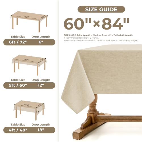 Faux Linen Farmhouse Table Cloth 60"x84" for 4 (Beige / 84" x 60" (Rectangular))