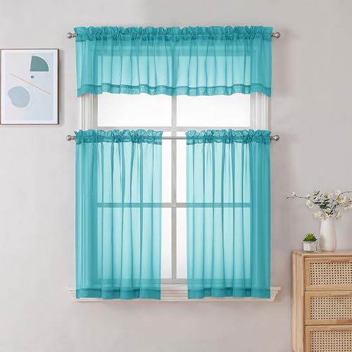 Turquoise Sheer Valances for Windows (Turquoise / 42"W x 16"L (Pack of 2))