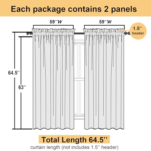 Cream Sheer Curtains 63 Inch Length 2 Panels (Cream / 59"W x 63"L (Pack of 2))