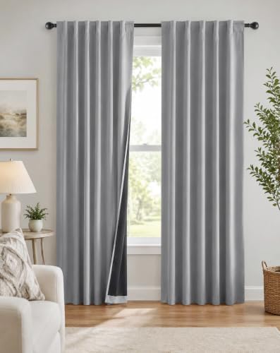 100% Blackout Curtains for Bedroom (100% Blackout-light Grey / 52"W x 96"L (Pack of 2))