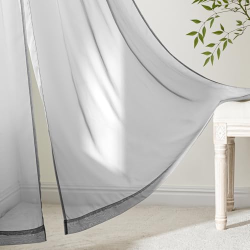 Dark Grey Sheer Curtains 72 Inches Long 4 Panels 54 x 72 Inches (54"W x 72"L (Pack of 4) / Dark Grey)
