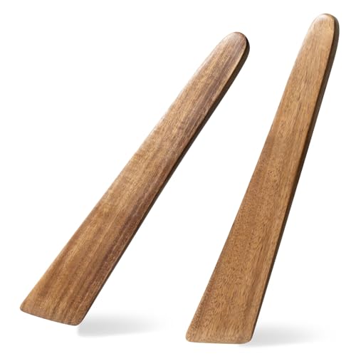 Flat Wooden Spatulas for Cooking (Sturdy 12inch / Acacia Brown)