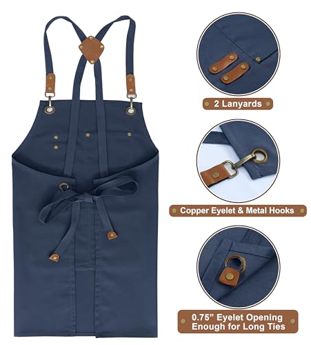 Work Aprons for Men (Blue - 3 Pockets - Pack of 1 / Water Repellent Apron)