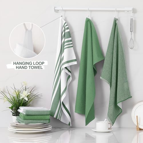 Cotton 380 GSM Premium Kitchen Towels (Grass Green / 18" X 28" - 3 Pack)