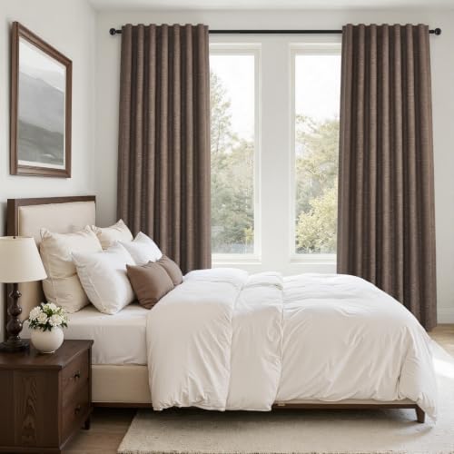 Dark Brown 95 inch Bedroom Living Room Curtains 2 Panels 100% Blackout Linen texture Curtain Drapes with Back Tab Rod Pocket Room darkening Thermal Insulated Curtains for Dining Sliding door 52x95 (Dark Brown / 52"W x 95"L (Pack of 2))