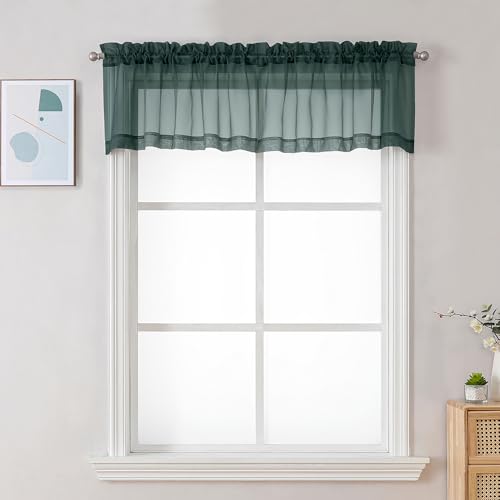 Sheer Valances for Windows 2 Pack (Hunter Green / 42"W x 18"L (Pack of 2))