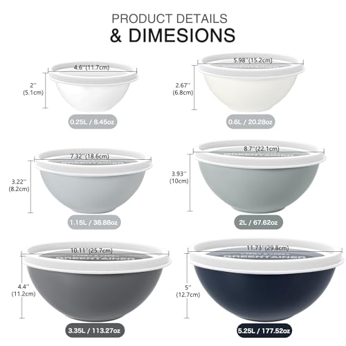 Plastic Mixing Bowls with Lids Set for Kitchen (Gray)