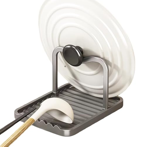 Anti Rust Metal Spoon Rest with Lid Holder While Cooking (Gray / 1-LAYER)