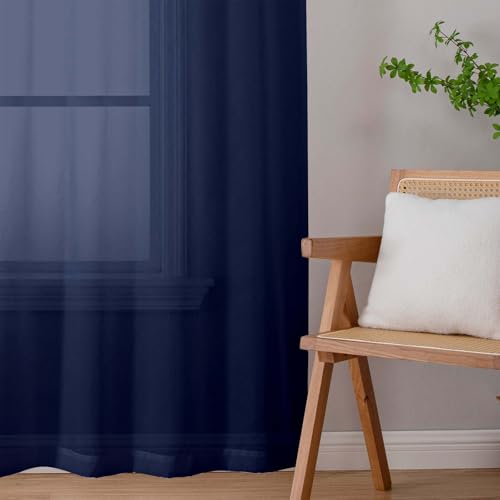 Sheer Navy Blue Curtains for Bedroom Living Room 54 Inch Length 2 Panels Set (Navy Blue / 42"W x 54"L (Pack of 2))