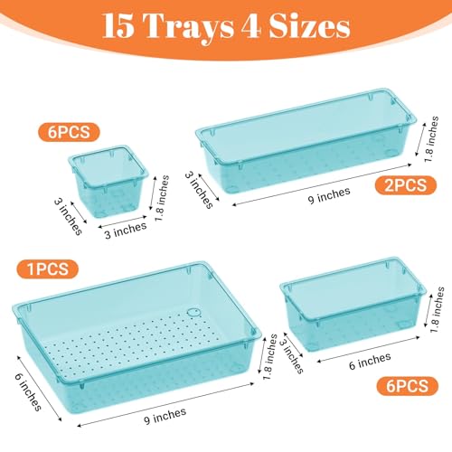 15 PCS Plastic Drawer Organizer Set (Sea Blue)