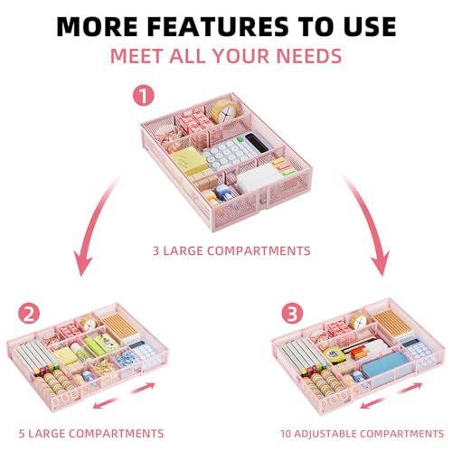 Expandable Desk Drawer Organizer (Expandable-Pink)