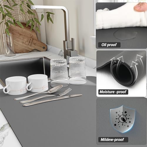 Dish Drying Mat for Kitchen Counter (Dark Gray / 18" x 28")