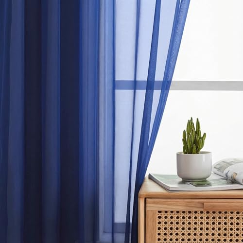 Sheer Curtains 84 Inches Long 2 Panels Set for Bedroom Living Room (Royal Blue / 42"W x 84"L (Pack of 2))