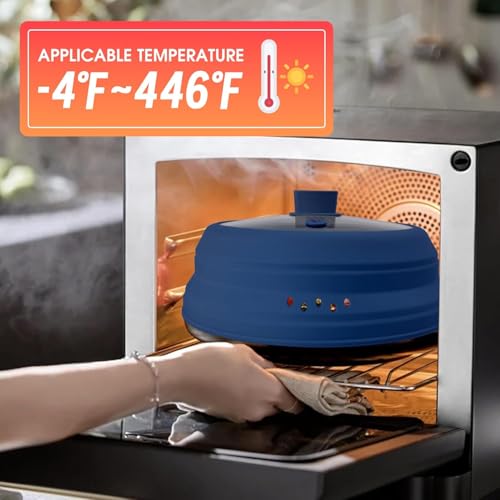 Microwave Splatter Cover Glass Microwave Cover for Food Collapsible Splatter Guard Lid with Silicone Handle for Pot Plate Bowl 9.8 Inch Blue (Blue / 9.8Inch)