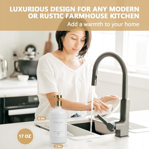 Soap Dispenser Bathroom (White Bottle/Gold Pump + Tray)