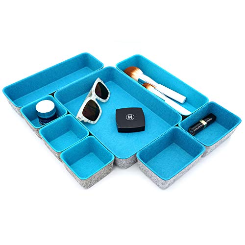 Minimalist Felt Desk Drawer Organizer 8pc Turquoise Storage Bins (Turquoise)