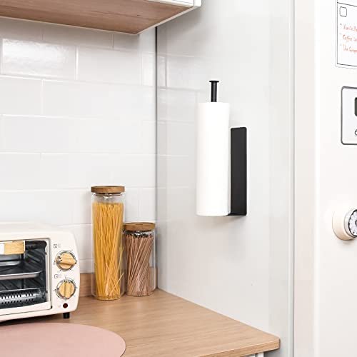 Paper Towel Holders Magnetic Steel Black Towel Roll Holders with Strong Magnetic Backing (12.1 inch / Black)