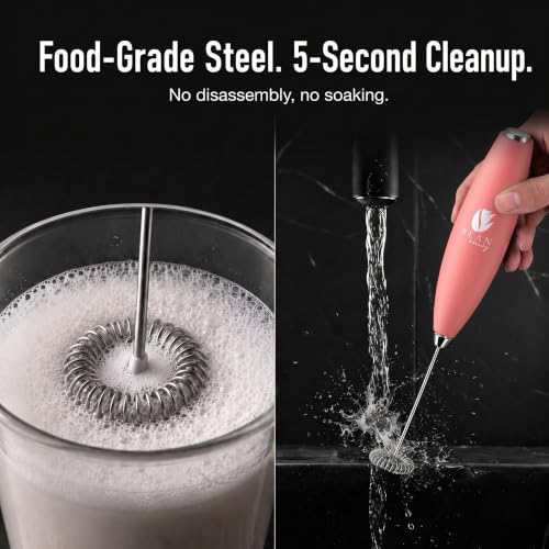 Milk Frother Handheld (Rose Pink / Classic)
