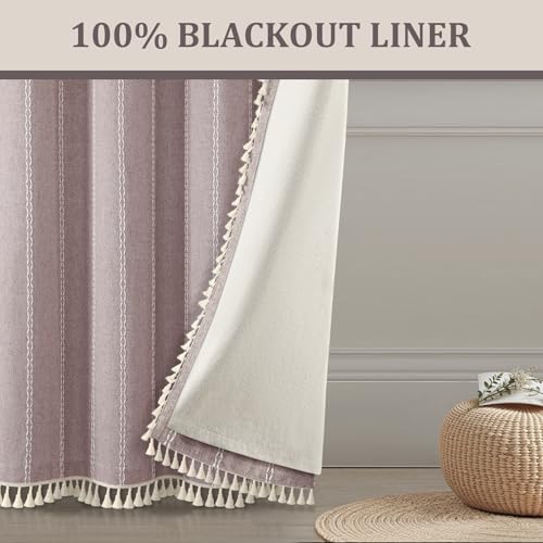 Purple 100% Boho Blackout Curtains 84 Inch 2 Panels with Tassels (Taro Purple / 52"W x 84"L (Pack of 2))