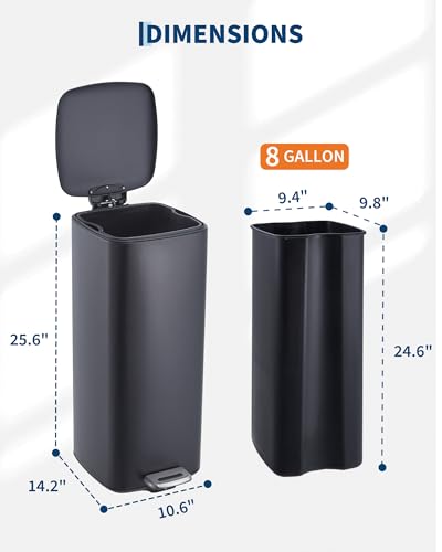 30L Colored Stainless Steel Step‑On Trash Can (Black)