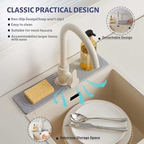 Fast Drying Stone Faucet Mat for Kitchen Sink stone quick dry around faucet (Gray.15.8" x 3.9")