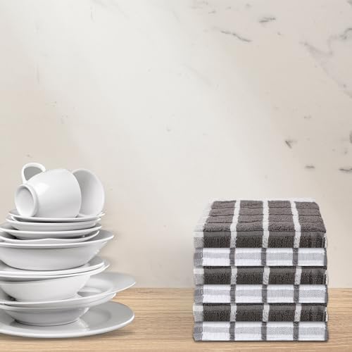 Kitchen Towels Cotton Dish Towels 12”x12” (12" x 12" (Set of 6) / 047 Grey Checks Terry)