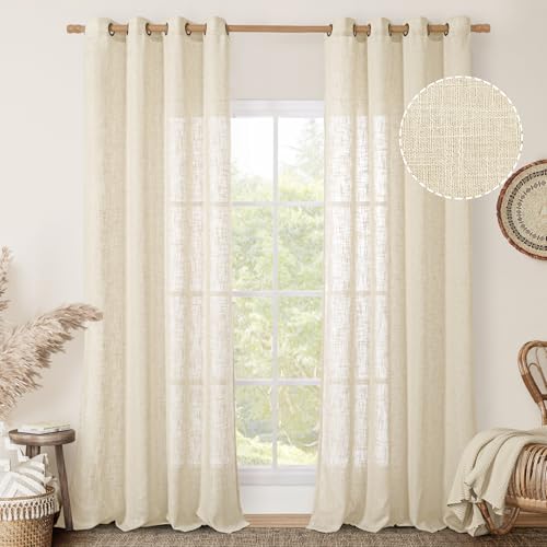 102 inches Long Sheer Linen Curtains for Living Room 2 Panels (52"W x 102"L (Pack of 2) / Beige)