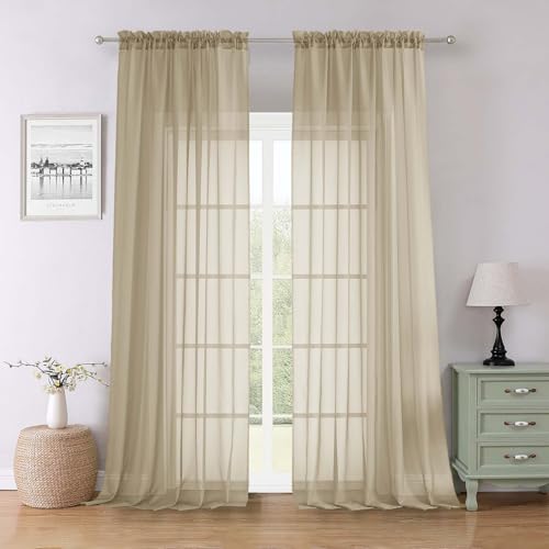 Taupe Sheer Curtains 96 Inches Long 2 Panels Set (Taupe / 59"W x 96"L (Pack of 2))