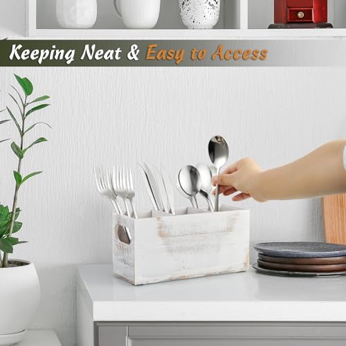 Wooden Silverware Caddy (Retro White)