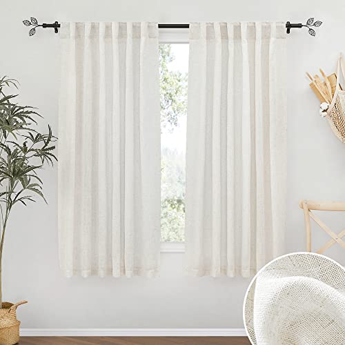 Linen Semi Sheer Curtains 63 inch Length for Living Room Office (Linen / 52"W x 63"L (Pack of 2))