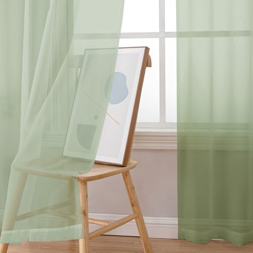 Sheer Curtains 54 inches Long 2 Panles for Living Room Bedroom Small Windowm (Light Green / 42"W x 54"L (Pack of 2))