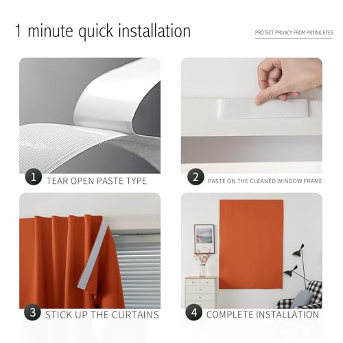 Self Adhesive Curtains Portable Blackout Curtain Simple and Easy to Install Bedroom Window Thermal Lnsulated Kitchen Room Darkening Black Small Drapes (47"W x 71"L (Pack of 1) / Orange)